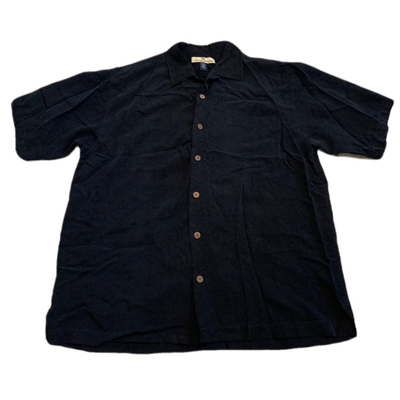 Tommy Bahama Men's Black Silk Short Sleeve Button-Down Shirt Medium - Picture 1 of 7